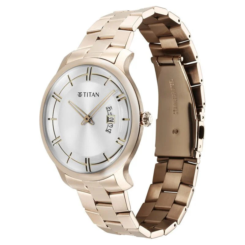 Titan Classic Distincta Silver Dial Analog with Date Stainless Steel Strap watch for Men NS90170WM01 / 90170WM01 - KRISHNA WATCH COMPANY