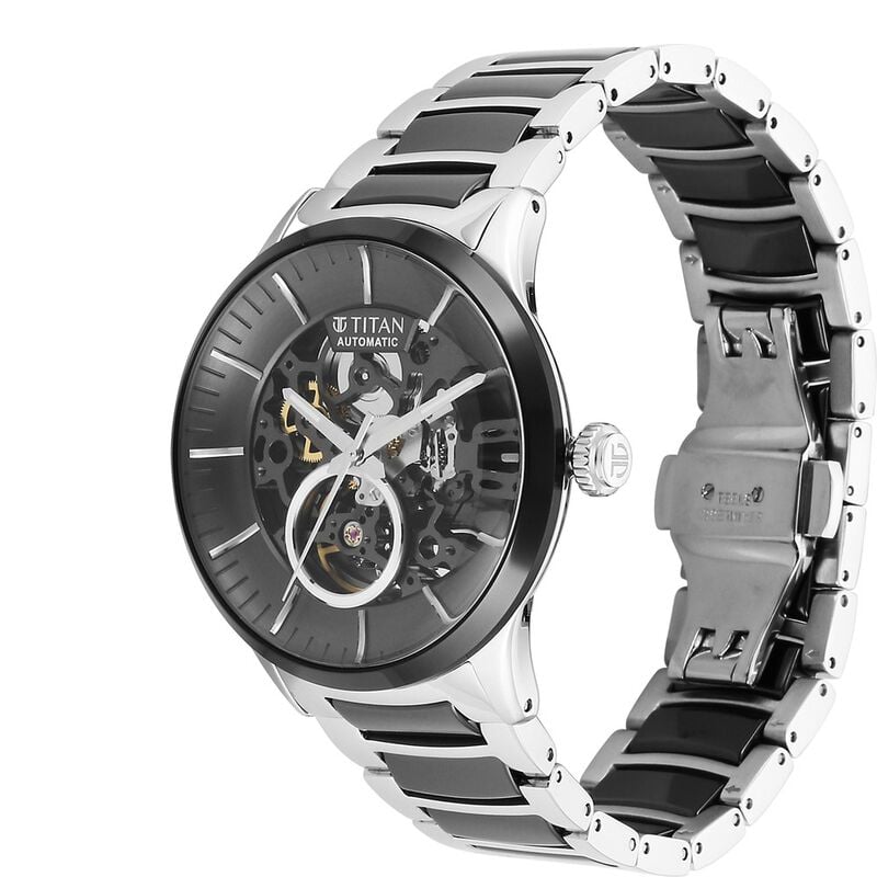 Titan Ceramic Fusion Automatic Black Dial Silver Dual-Toned Watch for Men - 90174KD01 - KRISHNA WATCH COMPANY