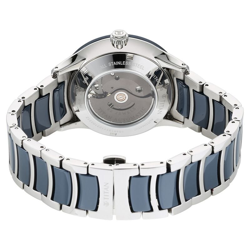 Titan Ceramic Fusion Automatic Blue Dial Silver Watch for Men - 90174KD02 - KRISHNA WATCH COMPANY