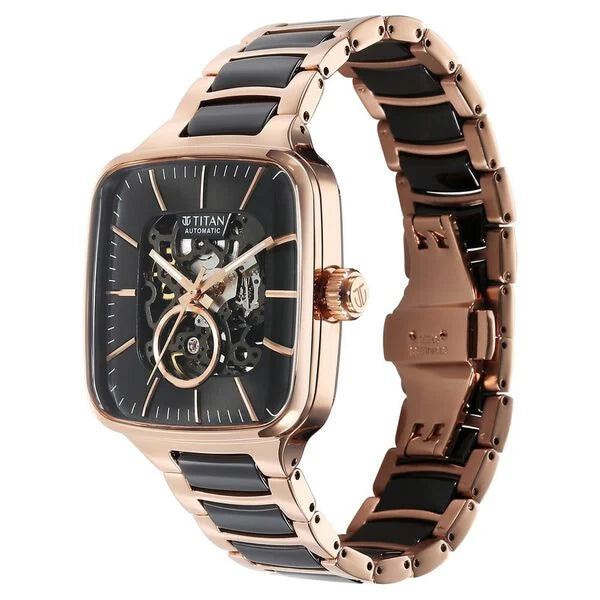 Titan Ceramic Fusion Automatic Square Black Dial Watch for Men - 90175KD03 - KRISHNA WATCH COMPANY