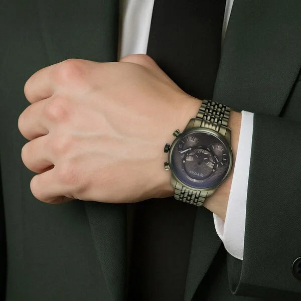 Titan Micromotors Olive Dial Watch for Men 90179qm01
