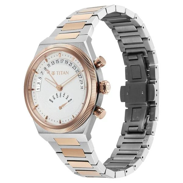 Titan Micromotors Silver Dial Dual Tone Pink Watch for Men 90180km01 - KRISHNA WATCH COMPANY