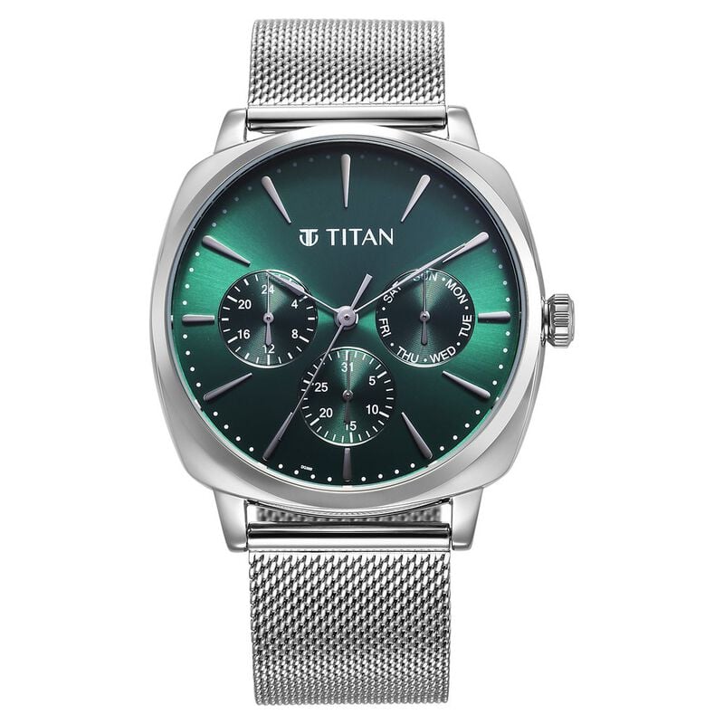 Titan Classique Suave Quartz Green Dial Silver for Men - 90189SM01 - KRISHNA WATCH COMPANY