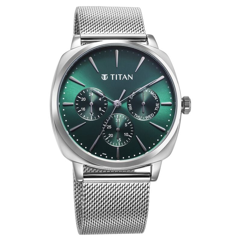 Titan Classique Suave Quartz Green Dial Silver for Men - 90189SM01 - KRISHNA WATCH COMPANY