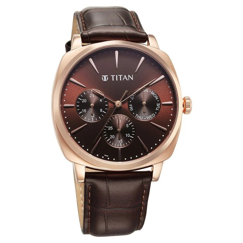 Titan Classique Suave Quartz Brown Dial Watch for Men - 90189WL01 - KRISHNA WATCH COMPANY
