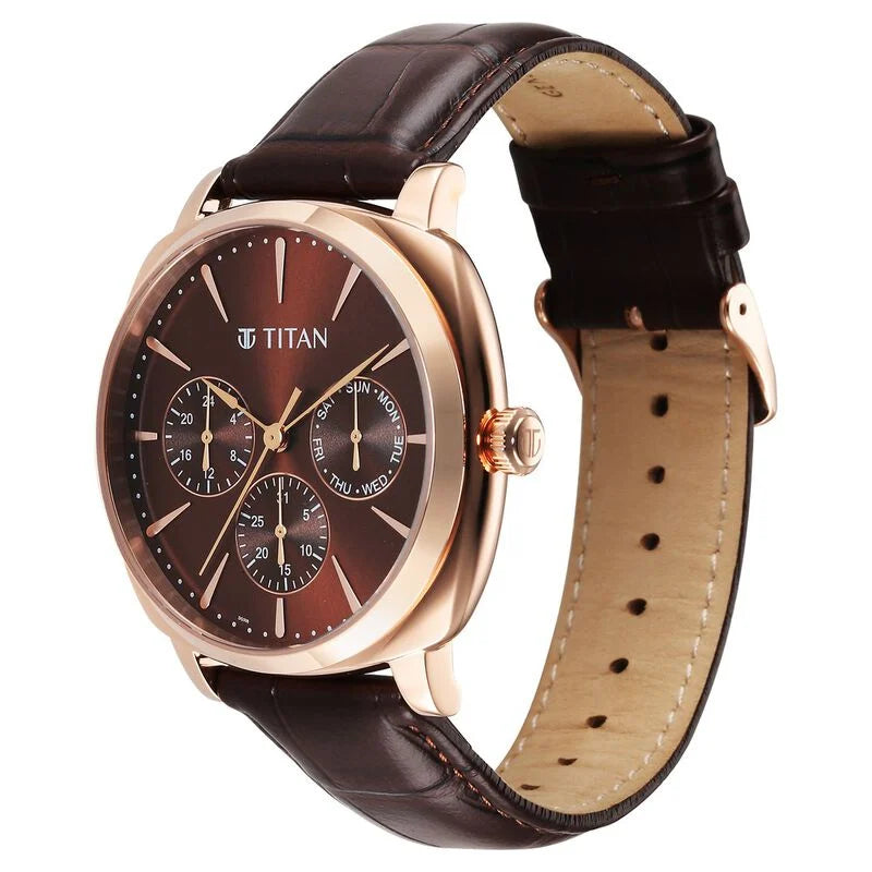 Titan Classique Suave Quartz Brown Dial Watch for Men - 90189WL01 - KRISHNA WATCH COMPANY