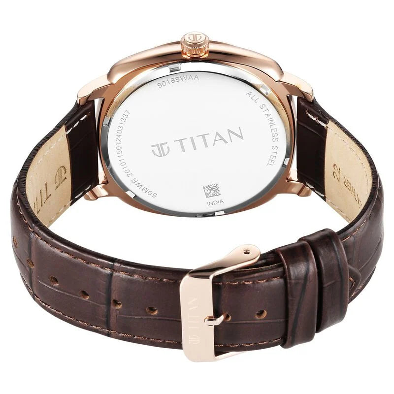 Titan Classique Suave Quartz Brown Dial Watch for Men - 90189WL01 - KRISHNA WATCH COMPANY