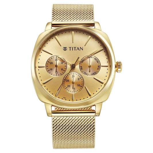 Titan Classique Suave Quartz Yellow Dial Golden Watch for Men - 90189YM02