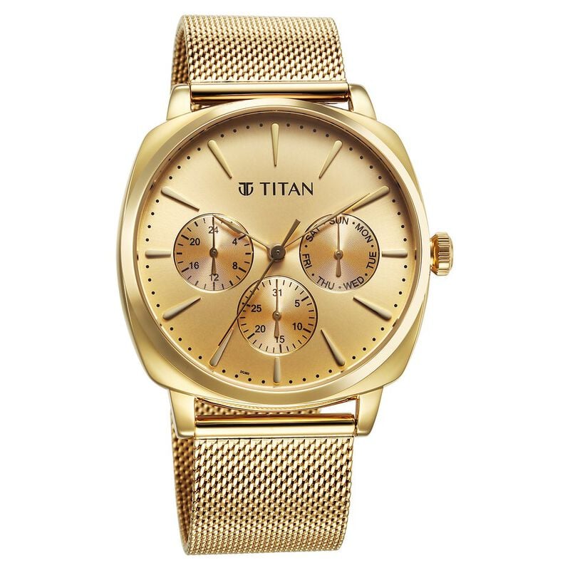 Titan Classique Suave Quartz Yellow Dial Golden Watch for Men - 90189YM02 - KRISHNA WATCH COMPANY