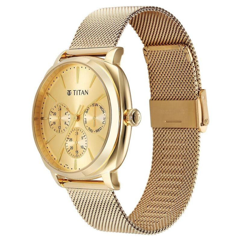 Titan Classique Suave Quartz Yellow Dial Golden Watch for Men - 90189YM02 - KRISHNA WATCH COMPANY