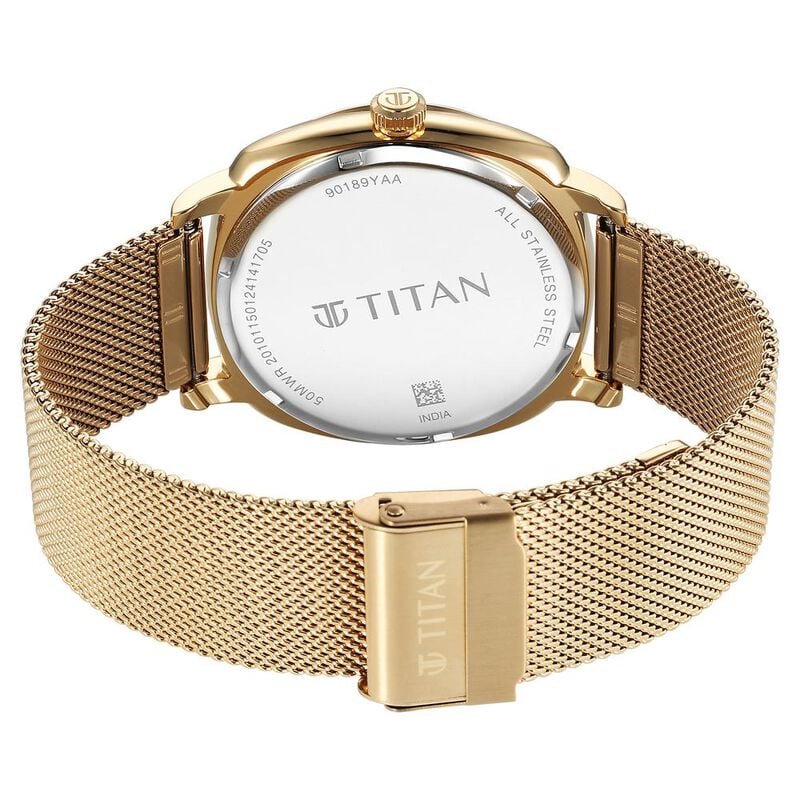 Titan Classique Suave Quartz Yellow Dial Golden Watch for Men - 90189YM02 - KRISHNA WATCH COMPANY