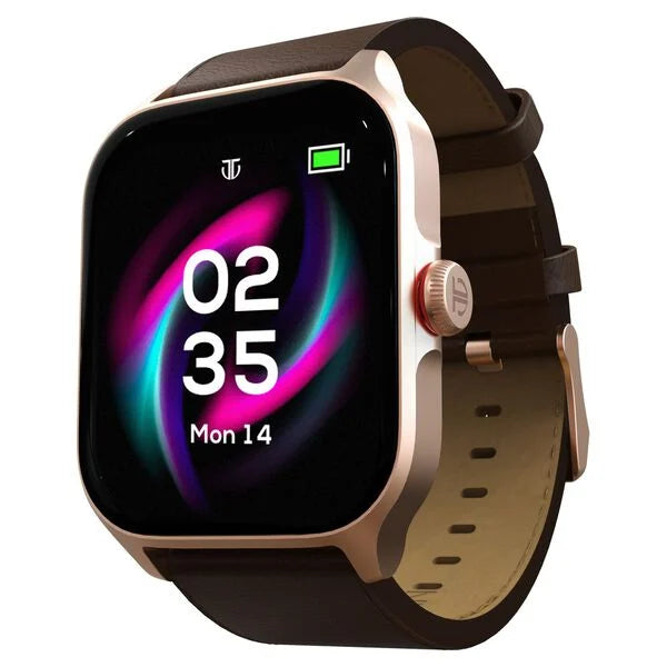 Titan Zeal with 4.69 cm AMOLED Display with AOD, Functional Crown, BT Calling, Smartwatch with Brown Leather Strap 90196al02 - KRISHNA WATCH COMPANY