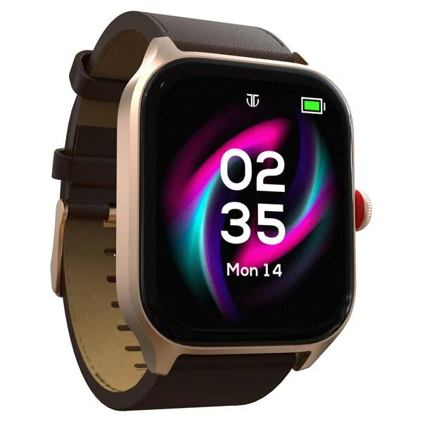 Titan Zeal with 4.69 cm AMOLED Display with AOD, Functional Crown, BT Calling, Smartwatch with Brown Leather Strap 90196al02 - KRISHNA WATCH COMPANY