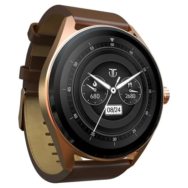 Titan Crest with 3.63 cm AMOLED Display with AOD, Functional Crown, BT Calling Smartwatch with Brown Leather Strap 90197al02 - KRISHNA WATCH COMPANY