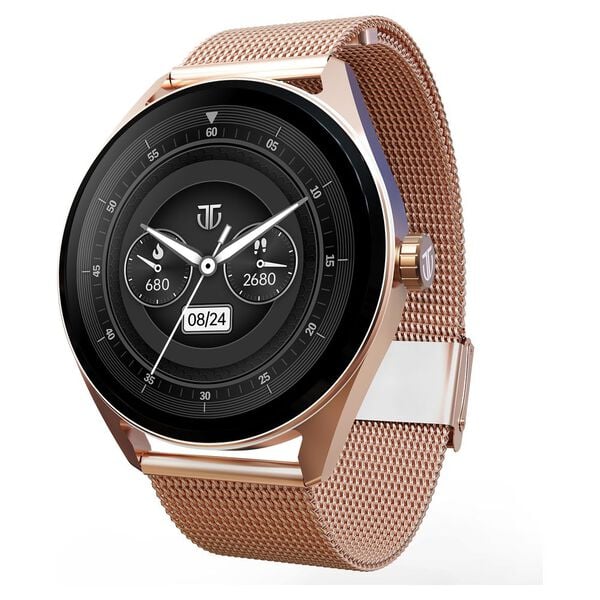 Titan Crest with 3.63 cm AMOLED Display and AOD, Functional Crown, BT Calling Smartwatch with Rose Gold Mesh Strap 90197am02 - KRISHNA WATCH COMPANY