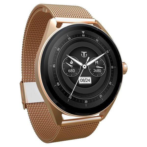 Titan Crest with 3.63 cm AMOLED Display and AOD, Functional Crown, BT Calling Smartwatch with Rose Gold Mesh Strap 90197am02 - KRISHNA WATCH COMPANY