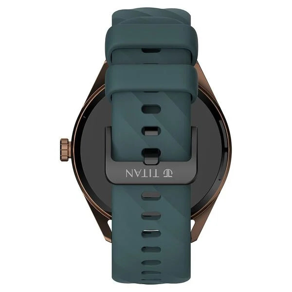 Titan Crest with 3.63 cm AMOLED Display with AOD, Functional Crown, BT Calling, Premium Smartwatch with Teal Strap 90197ap03 - KRISHNA WATCH COMPANY