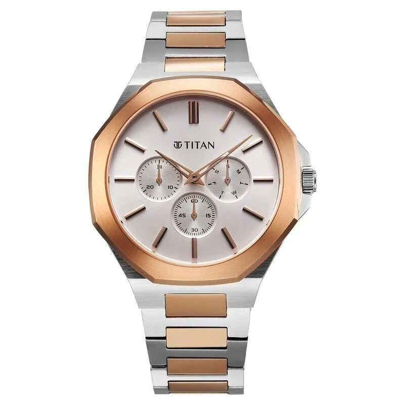Titan Classic Slim Multifunction Quartz Multifunction Silver Dial Watch For Men - 90198KM01