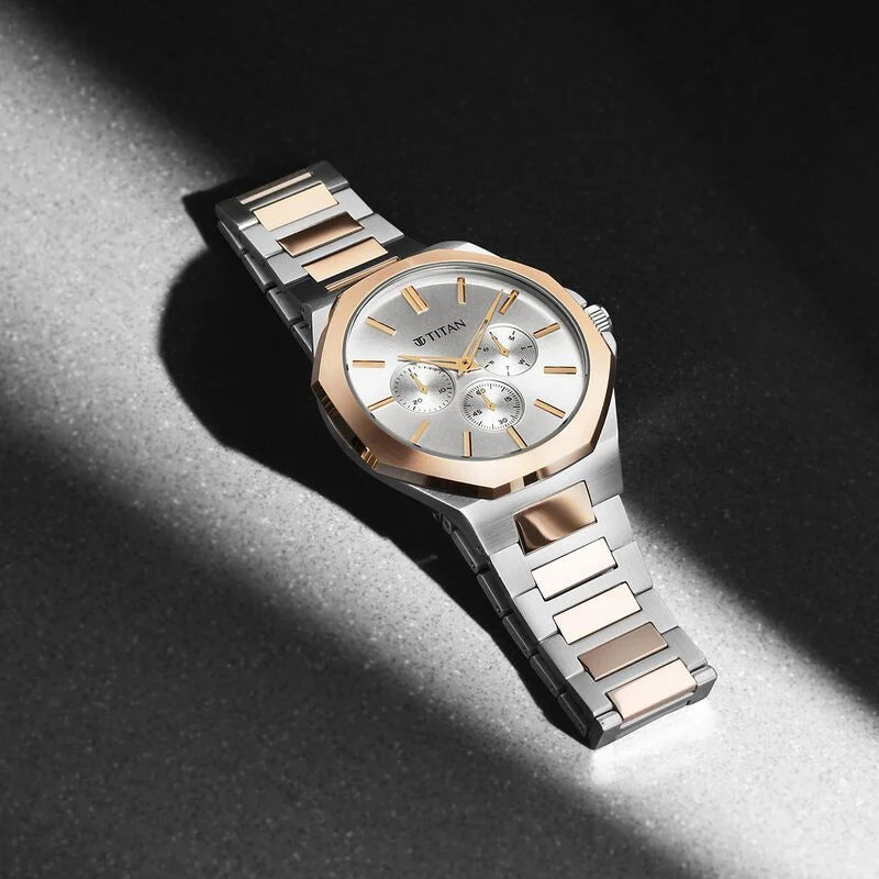 Titan Classic Slim Multifunction Quartz Multifunction Silver Dial Watch For Men - 90198KM01 - KRISHNA WATCH COMPANY