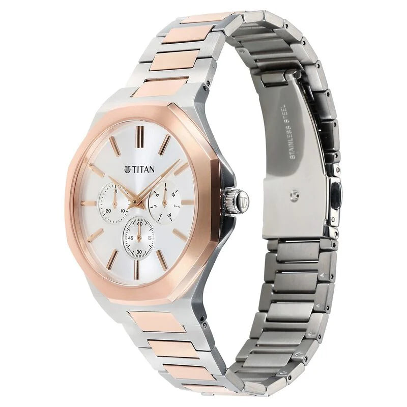 Titan Classic Slim Multifunction Quartz Multifunction Silver Dial Watch For Men - 90198KM01 - KRISHNA WATCH COMPANY