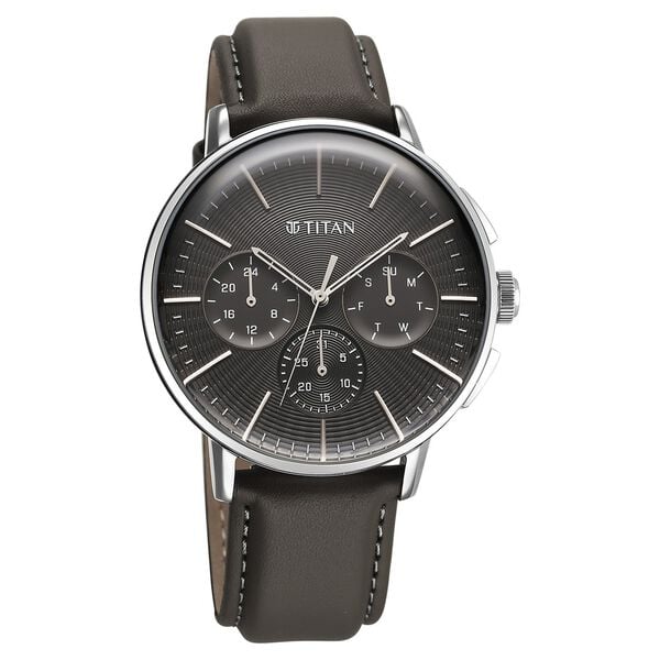 Titan Light leathers Multifunction Anthracite Dial Leather Strap Watch For Men 90200sl02 - KRISHNA WATCH COMPANY