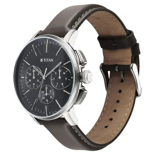 Titan Light leathers Multifunction Anthracite Dial Leather Strap Watch For Men 90200sl02 - KRISHNA WATCH COMPANY
