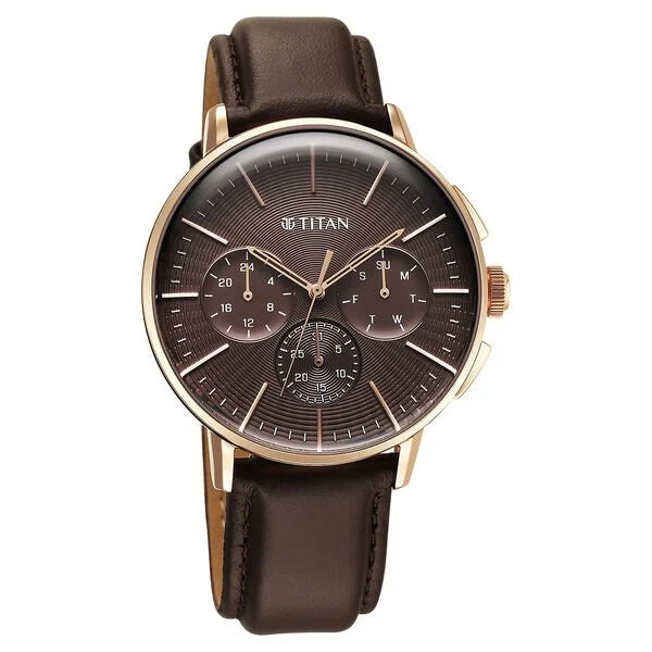 Titan Light leathers Multifunction Brown Dial Watch For Men - 90200WL01 - KRISHNA WATCH COMPANY