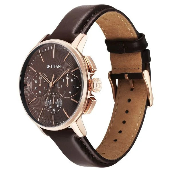 Titan Light leathers Multifunction Brown Dial Watch For Men - 90200WL01 - KRISHNA WATCH COMPANY
