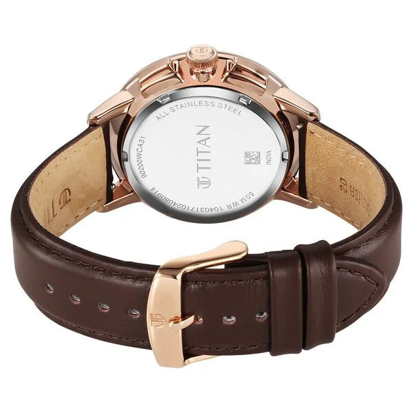 Titan Light leathers Multifunction Brown Dial Leather Strap Watch For Men 90200wl01