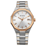 Titan Regalia Dodecagon Quartz Analog with Date Silver Dial Two Toned Stainless Steel Strap Watch For Men 90212km01