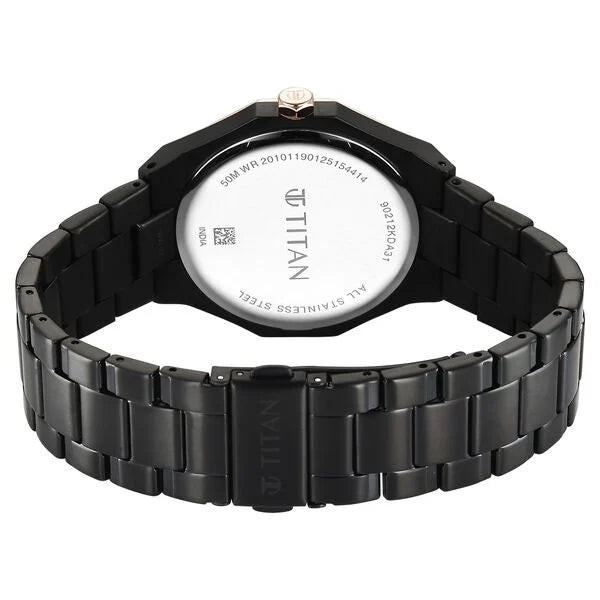Titan Regalia Dodecagon Quartz Analog with Date Grey Dial Black Stainless Steel Strap Watch For Men 90212km02 - KRISHNA WATCH COMPANY
