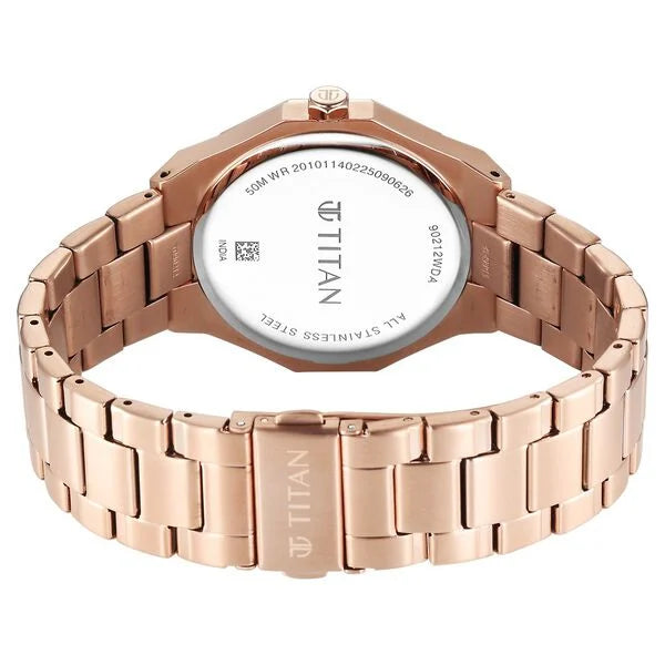 Titan Regalia Dodecagon Quartz Analog with Date Brown Dial Rose Gold Stainless Steel Strap Watch For Men 90212wm01