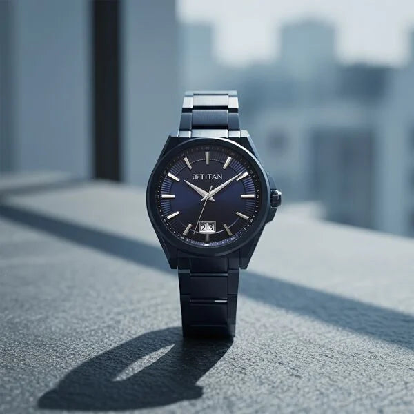 Titan Classique Big Date Analog with Blue Dial Blue Watch for Men 90219qm04