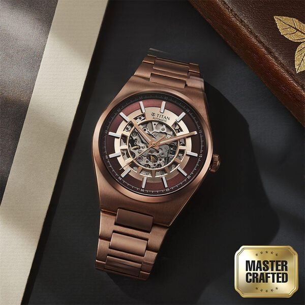 Titan Nexus Skeletal Automatic Analog with Brown Dial Brown Stainless Steel Strap Watch for Men 90221qm01