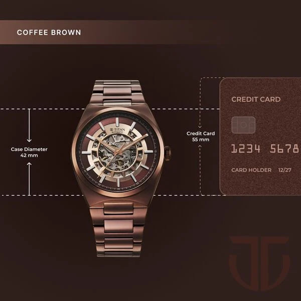 Titan Nexus Skeletal Automatic Analog with Brown Dial Brown Stainless Steel Strap Watch for Men 90221qm01