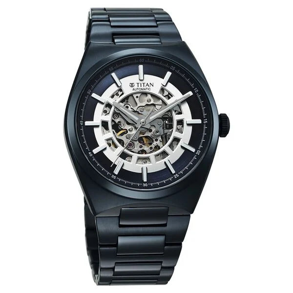 Titan Nexus Skeletal Automatic Analog with Blue Dial Blue Stainless Steel Strap Watch for Men 90221qm03