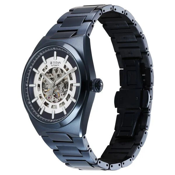 Titan Nexus Skeletal Automatic Analog with Blue Dial Blue Stainless Steel Strap Watch for Men 90221qm03