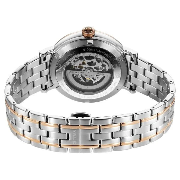 Titan Yin Yang Skeletal Automatic Analog with White Dial Silver and Rose Gold Stainless Steel Strap Watch for Men 90222km01