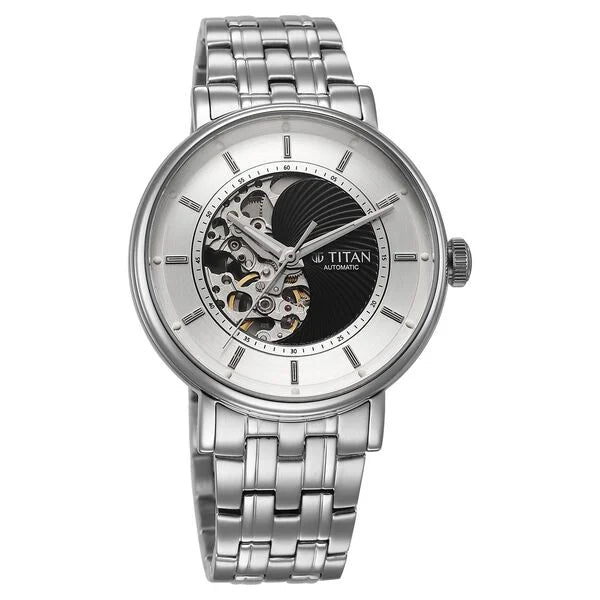 Titan Yin Yang Skeletal Automatic Analog with Black Dial Silver Stainless Steel Strap Watch for Men 90222sm01 - KRISHNA WATCH COMPANY