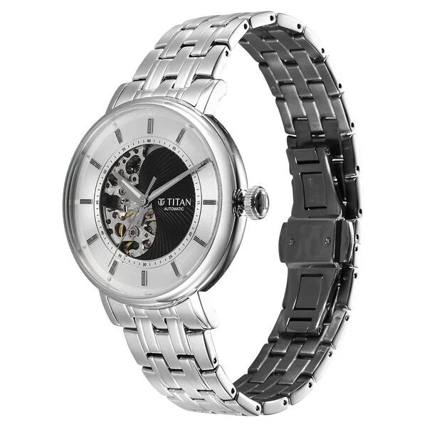 Titan Yin Yang Skeletal Automatic Analog with Black Dial Silver Stainless Steel Strap Watch for Men 90222sm01 - KRISHNA WATCH COMPANY