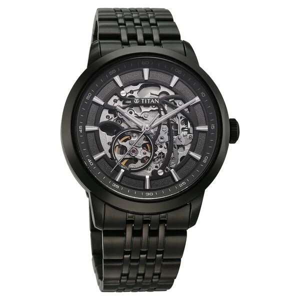 Titan Phoenix Skeletal Automatic Analog with Gun Dial Black Stainless Steel Strap Watch for Men 90223nm01 - KRISHNA WATCH COMPANY
