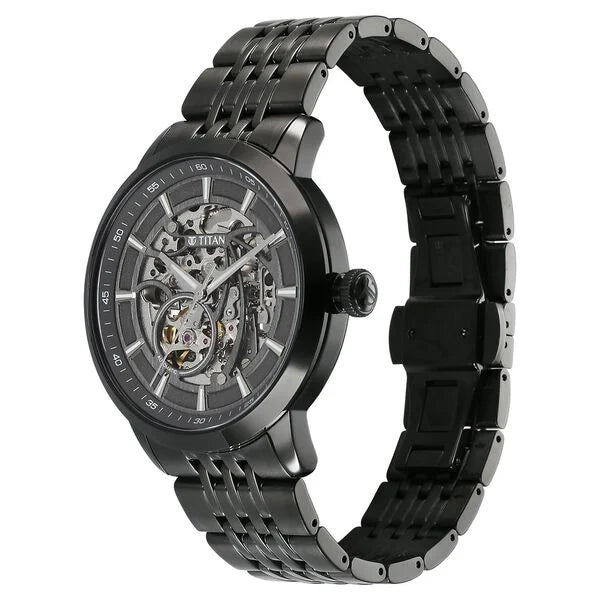 Titan Phoenix Skeletal Automatic Analog with Gun Dial Black Stainless Steel Strap Watch for Men 90223nm01 - KRISHNA WATCH COMPANY