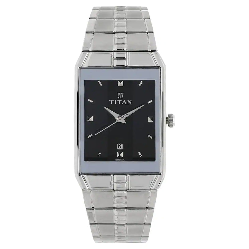 Titan Black Dial Silver Stainless Steel Strap Watch 9151SM02