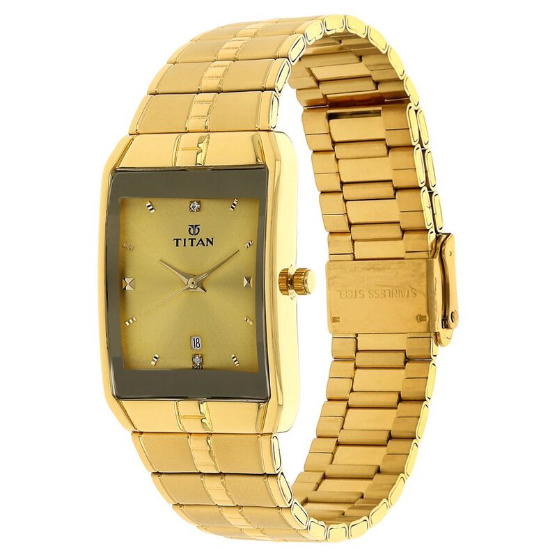 Titan Golden Dial Analog with DateMetal Strap watch for Men - 9151YM03 - KRISHNA WATCH COMPANY