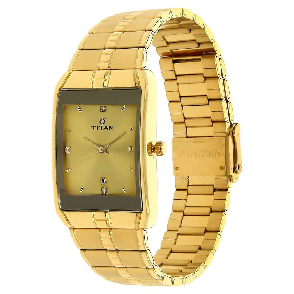 Titan Golden Dial Golden Metal Strap Watch NP9151YM03 - KRISHNA WATCH COMPANY