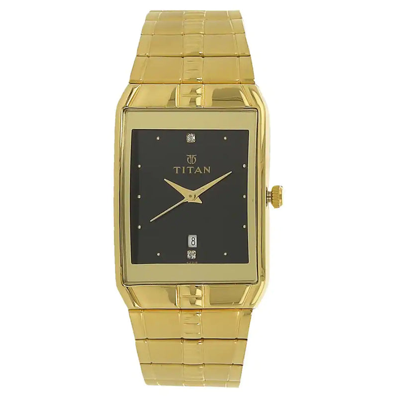 Titan Black Dial Golden Metal Strap Watch - 9151YM05