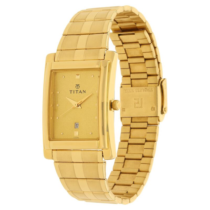 Titan Champagne Dial Analog with Date Metal Strap Watch for Men 9154YM02 - KRISHNA WATCH COMPANY