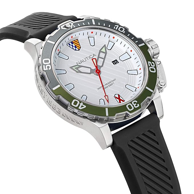 Nautica Men's Stainless Steel Quartz Silicone Strap, Black, 22 Casual Watch (Model: NAPGLS112) - KRISHNA WATCH COMPANY