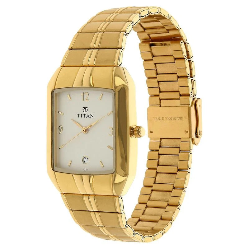 Titan Rectangle White Dial Analog with Date Metal Strap Watch for Men 9264YM01 - KRISHNA WATCH COMPANY