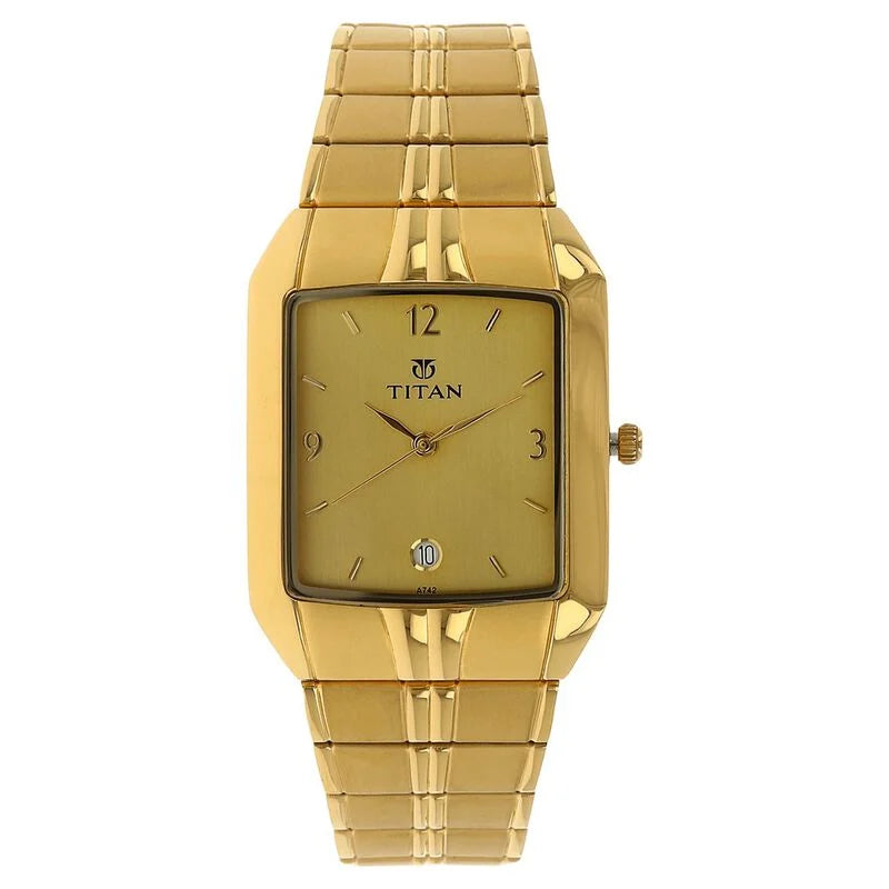 Titan Analog with Date Golden Dial Metal Strap watch for Men 9264YM02